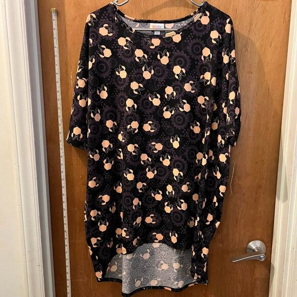 🐻Size L - LulaRoe - NWT - Dark Tunic w/Peach Minnie Mouse Design - Picture 1 of 7
